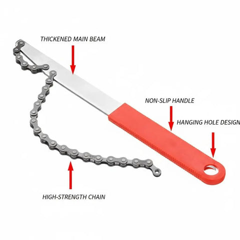All In One Cassette Removal Tool Set With Chain Whip, Wrench And Lockring Remover For Home Bike Mechanics with red handle chain whip