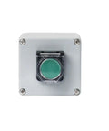 Explosion Proof Push Button Control Box Built Tough With Waterproof Junction Box Metal And ABS Construction Emergency Start Reset Industrial Grade 1P Reset Cover Oil And High Temperature Resistant For Harsh Environments, green button centered.