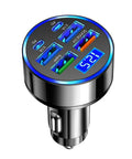 Six Port Usb C Car Charger With Led Voltage Display PD QC3 Fast Charging Plug Into Any Cigarette Lighter, featuring six ports and a digital display.