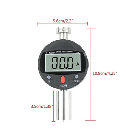 Portable Shore A And D Digital Hardness Meter Durometer Tester with large LCD screen and measurements visible.