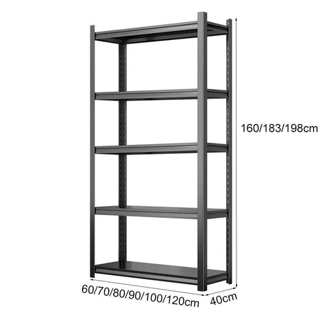 Hella Sturdy Five Tier Adjustable Metal Shelving Unit Built Tough For Heavy Duty Storage, black steel, size options 160/183/198cm tall.