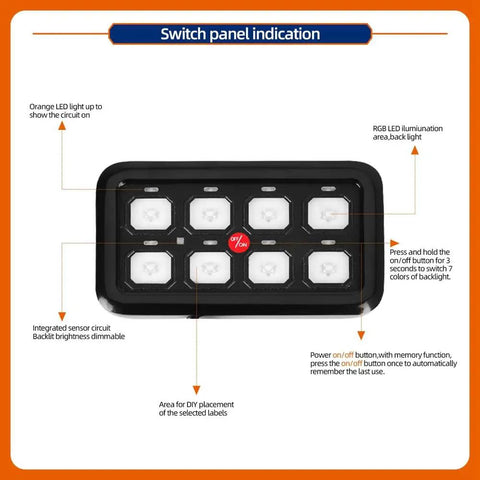 8 Gang Switch Panel RGB LED Light Switch Panel Multifunction Toggle Momentary Pulsed Touch Control Switch Pod Box detail view