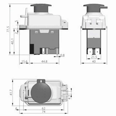 Dimensions of Five Pin 120V 16A Industrial Electromagnetic Switch With Waterproof PVC Cover