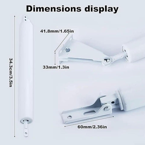 Dimensions of Heavy Duty Pneumatic Door Closer For Storm Screen Doors With Hold Open, Adjustable Quiet Close, White Aluminum