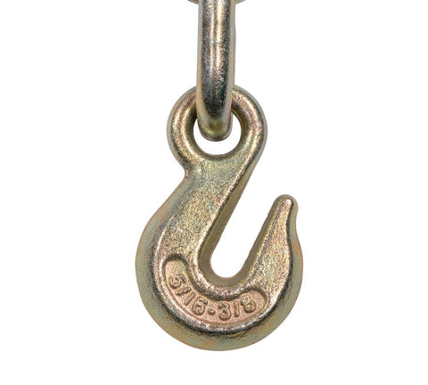Close-up of 5/16 hook on 2 Pack Heavy Duty Ratchet Lever Load Binder Five Sixteenths To Three Eighths Inch Chain With Grab Hooks And Eye 7100 Lbs