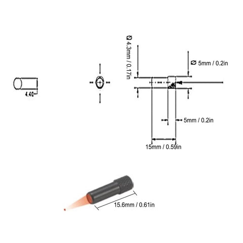 Technical diagram and dimensions of Reflective Optical Fiber Sensor Lens With Small Light Spot, compatible with multiple FU models.