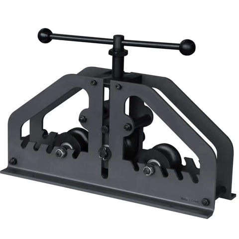 Three Roll Tube Roller Bender for 1.5 Inch Pipe and 2 Inch Tube, heavy-duty modular metal forming tool for exhaust and HVAC fabrication.
