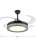 Modern LED Ceiling Fan With Remote Control Featuring Smooth Silent Spin And Retractable Blades For Bedroom Or Living Room 42 inch black and clear design.