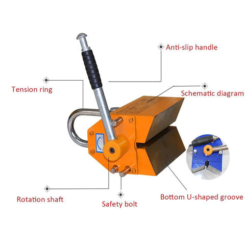 Haul Heavy Steel Without Breaking A Sweat Using This 600 Kg V Shaped Permanent Magnetic Lifter featuring anti-slip handle and safety bolt.