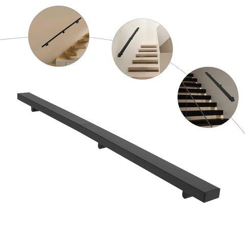 Heavy Duty Wall Mount Handrail And Matte Black Stainless Steel Grab Bar For Stairs viewed from above with wall mounting details.