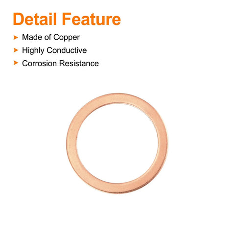 Hella Tough 52 Piece Flat Copper Washers 22 X 27 X 1.5 Mm Metric Sealing Crush Ring Gaskets for Hydraulic Fittings, copper disc.