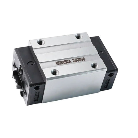 15mm Linear Bearing Blocks HGH15CA 2 Pack For CNC Rigs And Motion Carriage Sliders, Smooth Glide, Heavy Duty Block, Compatible With HIWIN HG15 Rails, Ideal For DIY Machining Projects, aluminum linear bearing block on white background