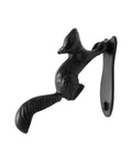 Black Cast Iron Squirrel Shaped Door Knocker With Mounting Hardware, 6.75 Inch Front Door Accessory, side view.