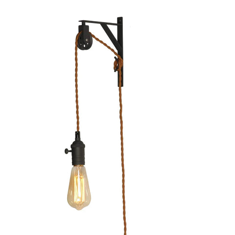 Industrial Wall Mount Metal Bracket And Pulley Set For Pendant Lighting And DIY Shelves, Vintage Retro Sheave Brackets in use