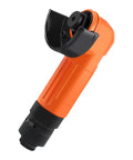 Heavy Duty Pneumatic Angled Grinder With Air Powered Motor For Metal And Wood Grinding Polishing Cutting At 15000 Rpm featuring an ergonomic orange body.