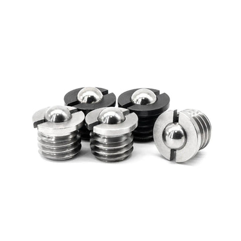 Pro Grade Flanged Ball Head Dowel Pins 10 Pack push on spring indexing plungers with stainless steel and black finishes.