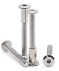 1/4-20 Furniture Connector Bolts And Barrel Nuts Kit With Hex Key, 20 Pairs, 304 Stainless Steel 18-8, close-up view