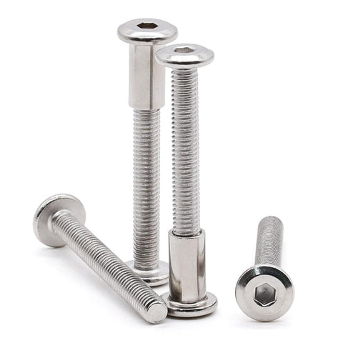 1/4-20 Furniture Connector Bolts And Barrel Nuts Kit With Hex Key, 20 Pairs, 304 Stainless Steel 18-8, close-up view