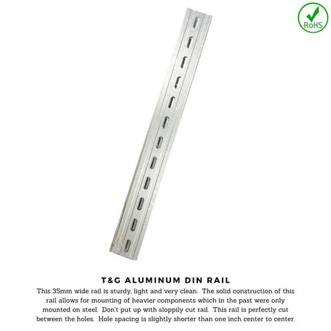 Three Piece Heavy Duty DIN Rail Slotted Aluminum RoHS Compliant Mounting Rail Kit, 12 Inch Length, 35mm Width, front view
