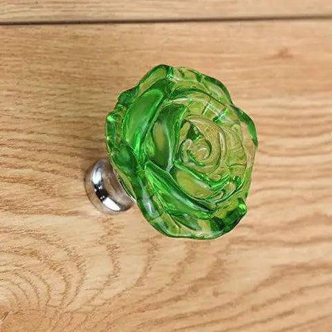 Slick 55mm Extra Large Crystal Glass Cabinet Pulls For Drawers And Wardrobes With A Fresh Modern Handle Design That Looks Totally Dope In Any Home Decor Vibe And Comes In A Sweet Array Of Colors Like Clear, featuring a green rose design.