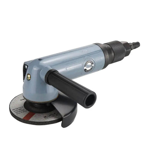 Badass 4 Inch Pneumatic Angle Grinder Featuring Stepless Speed Control And Smooth Front Exhaust Venting For Rock Solid Metal Polishing Sanding And Heavy Duty Workshop Projects, showing the grinder at an angle.