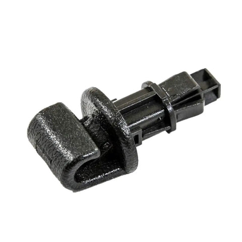 Close-up of a single black sliding door sun shade clip from Set Of Four Black Sliding Door Sun Shade Clip Hooks For Honda Odyssey 2005 Through 2010 Rear Doors Replacement Kit Replaces Broken Or Missing Sunshade Holders Rust-Resistant Premium Grade Construction For Your Ride.