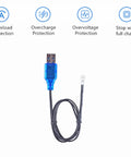USB charging cable for 3.7V 300mAh LiPo Battery With PH2.0 Plug For Mini Nano RC Quadcopter HS210 Drone Charger Included 1S 3.7V Power Pack 20C Discharge Rate Plugs Right In Ready To Fly with protection features icons.