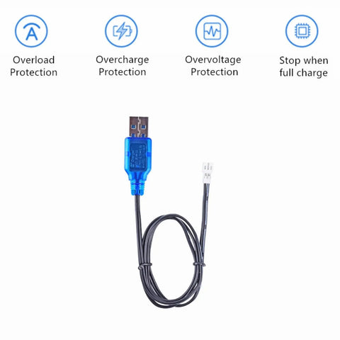 USB charging cable for 3.7V 300mAh LiPo Battery With PH2.0 Plug For Mini Nano RC Quadcopter HS210 Drone Charger Included 1S 3.7V Power Pack 20C Discharge Rate Plugs Right In Ready To Fly with protection features icons.
