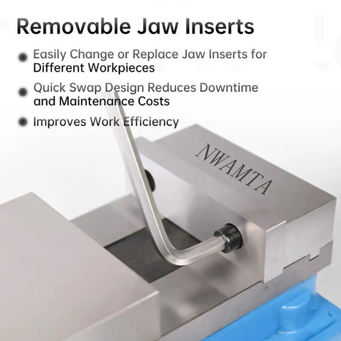 Removable jaw inserts on Hardcore Shop Beast 8 Inch Milling Vise for easy replacement; enhances work efficiency and reduces downtime.