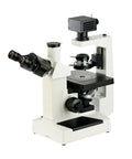 400X Trinocular Inverted Biological Microscope For Cell Culture And Tissue Study, Phase Contrast, Long Working Distance Objectives, 30 Degree Tilt Observation Tube, WF10X Eyepieces, Four Hole Converter, Ready For School Lab And Science Education. White inverted microscope with trinocular head and dual eyepieces.