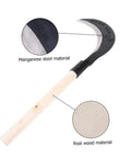 Long Handle Manganese Steel Hand Scythe For Weeding And Gardening With A Comfy Grip Balanced For One Hand Use shown with materials