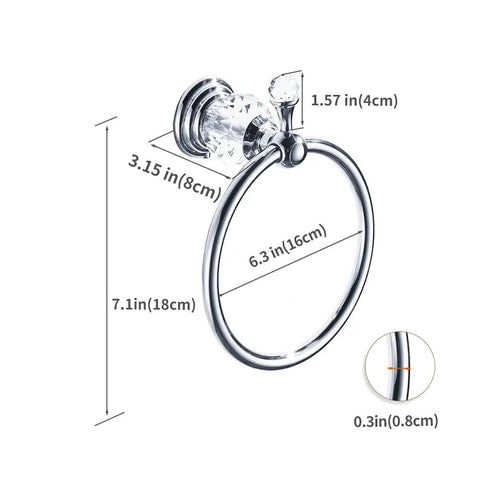 Chrome Towel Ring With Crystal Ball Accents dimensions, polished hand towel holder, bling wall mounted bath accessory