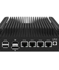 12th Gen Intel N150 Mini PC Barebone Desktop showing rear with quad 2.5G Ethernet LAN ports and USB connectors.