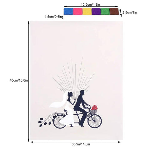 Legit Interactive Wedding Fingerprint Canvas Guest Book Pairing Six Bright Inks, 30x40cm canvas art with couple on bike design.