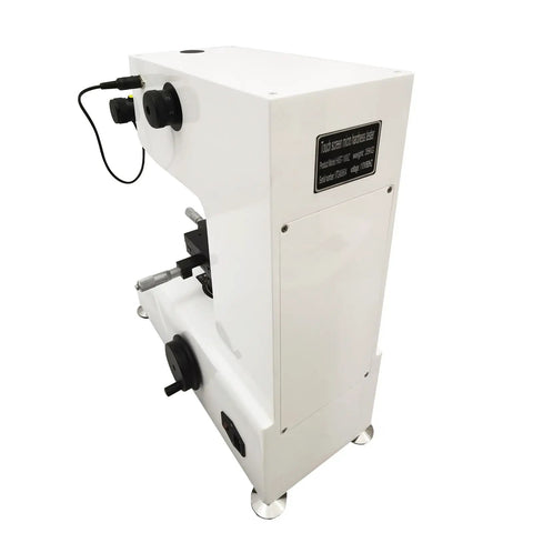 Top Shelf Digital Vickers Hardness Tester with Snappy Touch Screen Panel, white exterior, features automated functions for precise lab assessments.
