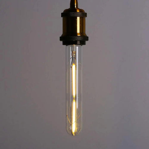 Dimmable T10 LED Filament Tubular Bulbs 3000K Warm White Edison Style Dope Retro Vibe hanging in clear glass cover