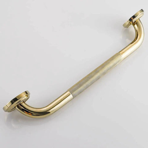 Textured Shower Grab Bar 16 Inch Bathroom Support Rail With Polished Brass Finish shown on white background