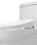 Top Shelf Elongated Bidet Toilet Seat In Crisp White With An Ultra Low Profile Setup and built-in dryer visible.
