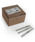 Heavy Duty Flat Soapstone Marking Crayons 144 Pack Heat Resistant Welding Sticks For Metal Fabrication And Construction in a cardboard box with three crayons.