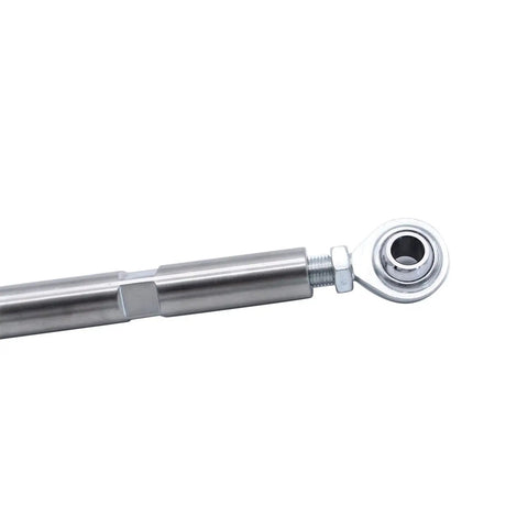 Adjustable 8.5 Inch Tensioning Rod With Heim Joint For Small Block Chevy SBC BBC Alternator Bracket Race Ready Stainless Steel Five Eighth Inch Rod Diameter Center To Center 10.5 To 12.5 Inches Fits 350 454 302, close-up heim joint end
