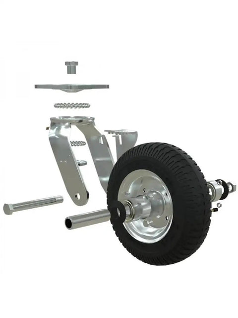 Heavy Duty 8 Inch Inflatable Rubber Caster Wheel With Secure Parking Brake Universal Fit for luggage trolleys, showing assembly parts.