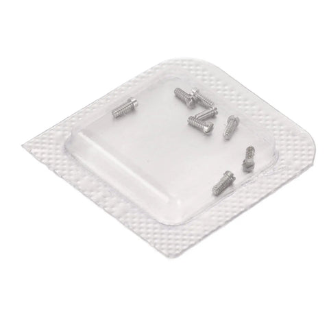 Micro Watch Repair Screws Stainless Steel Back Cover Hardware 8 Piece Set displayed in packaging, showcasing components for timepiece maintenance.