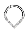 16G 316L Stainless Steel CZ Crystal Lined V Shaped Hinged Segment Clicker Ring Silver Tone For Ear Piercing