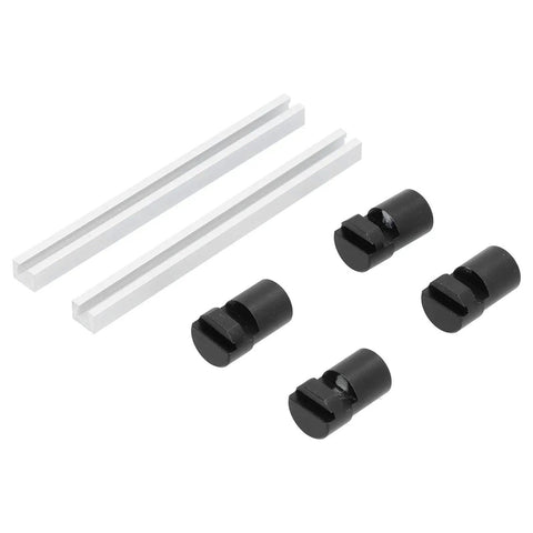 Rock Solid 20mm Aluminum Alloy Bench Dogs Fixing Tools For Heavy Duty Woodworking Workbenches Built Like A Tank With Anodized Finish 4 Piece set with four clamps and two rails.