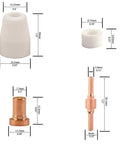 Dimensions of components in 150 Piece Extended Air Plasma Cutting Consumables Kit For CUT40 CUT50D CT312 JG40 WSD40 Torches