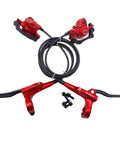 WIROJ red hydraulic disc brake set for MTB; front and rear calipers with two levers and hose