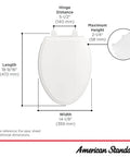 Dimensions diagram of Traditional Luxury Elongated Toilet Seat With No Slam Soft Close, white finish, antimicrobial surface.