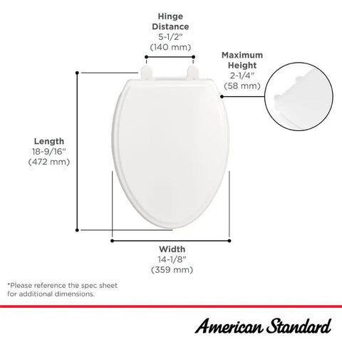 Dimensions diagram of Traditional Luxury Elongated Toilet Seat With No Slam Soft Close, white finish, antimicrobial surface.
