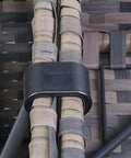 Close-up of 5 Piece Outdoor Wicker Furniture Clips Set, durable black plastic clip securing rattan chairs, easy install, small size.