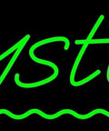 Green Line LED Neon Sign 10 Inch Tall By 24 Inch Wide With Black Square Cut Acrylic Backing And Dimmer For Indoor Use Perfect For Club Vibe, Home Decor, Events, Workshops, And Storefronts.